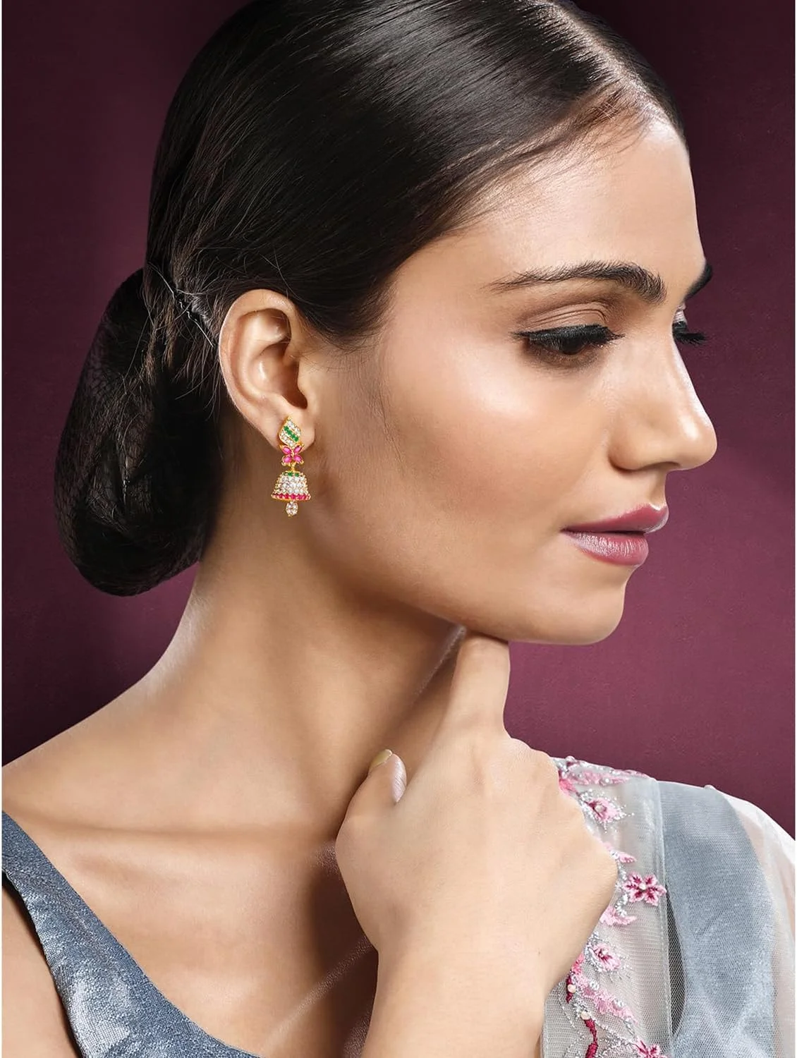 گوشواره های آویز قومیتی جومکی زنانه نگین دار با زیرکونیا و سنگ مصنوعی Aheli