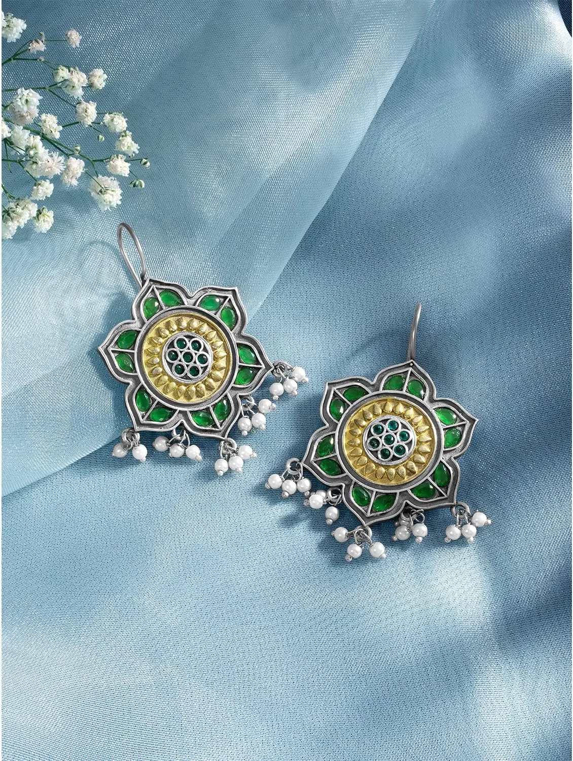 آهلی گوشواره های آویز نقره ای با سنگ مصنوعی سبز، هدیه ای برای زنان