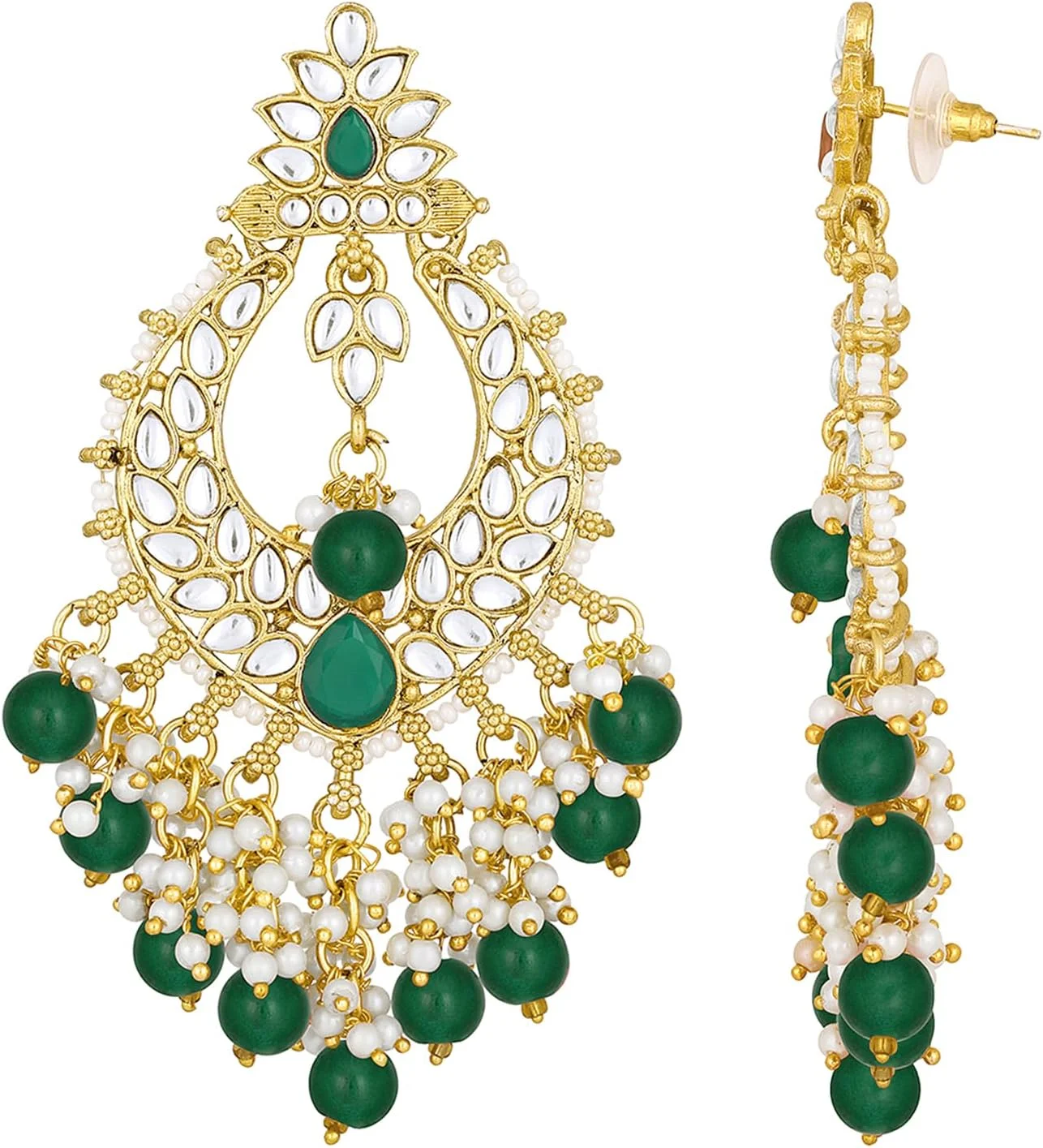 گوشواره های آویز با روکش طلایی و نگین های سبز رنگ Aheli، زیورآلات شیک و قومی، هدیه ای برای زنان و دختران