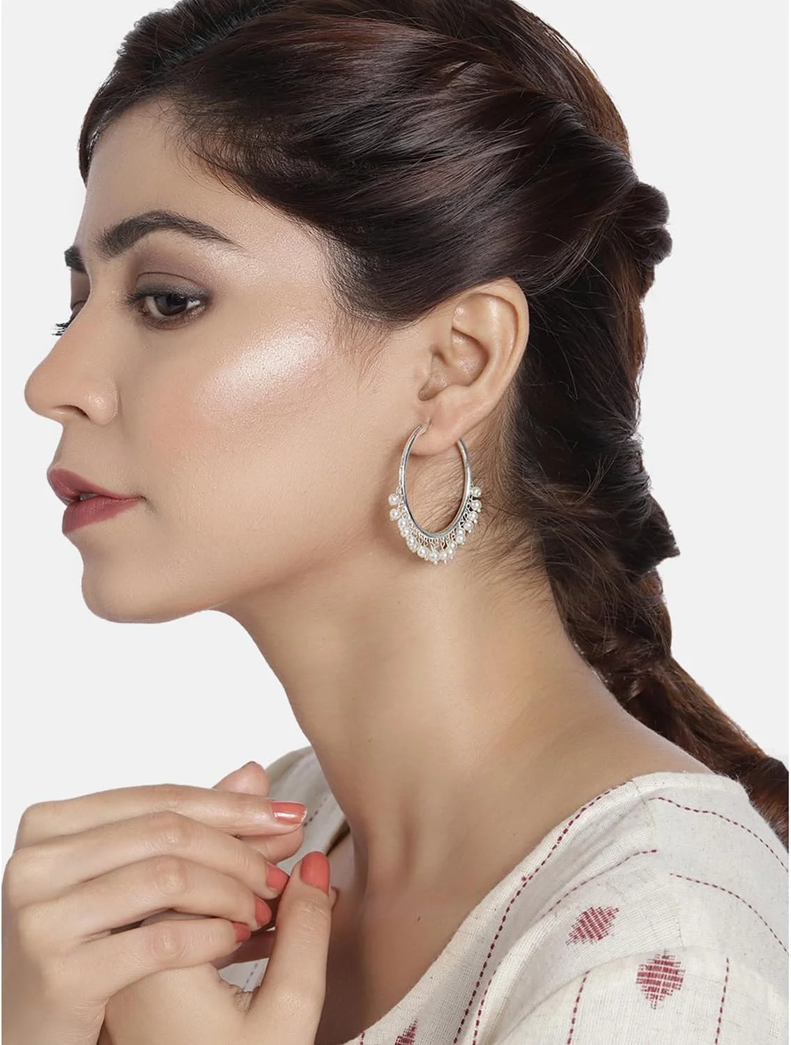 Aheli ست گوشواره های حلقه ای مرواریدی طلایی و نقره ای هدیه برای زنان، سایز آزاد، فلزی، بدون سنگ قیمتی Aheli ست گوشواره های حلقه ای مرواریدی طلایی و نقره ای هدیه برای زنان، سایز آزاد، فلزی، بدون سنگ قیمتی