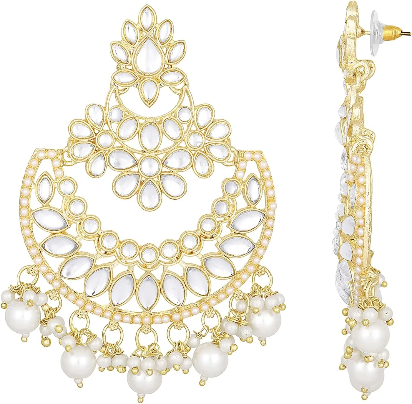 آویز گوشواره چندبالی نگین دار سفید رنگ با روکش طلای سنتی Aheli، جواهرات شیک و مد روز قومیتی، هدیه برای زنان