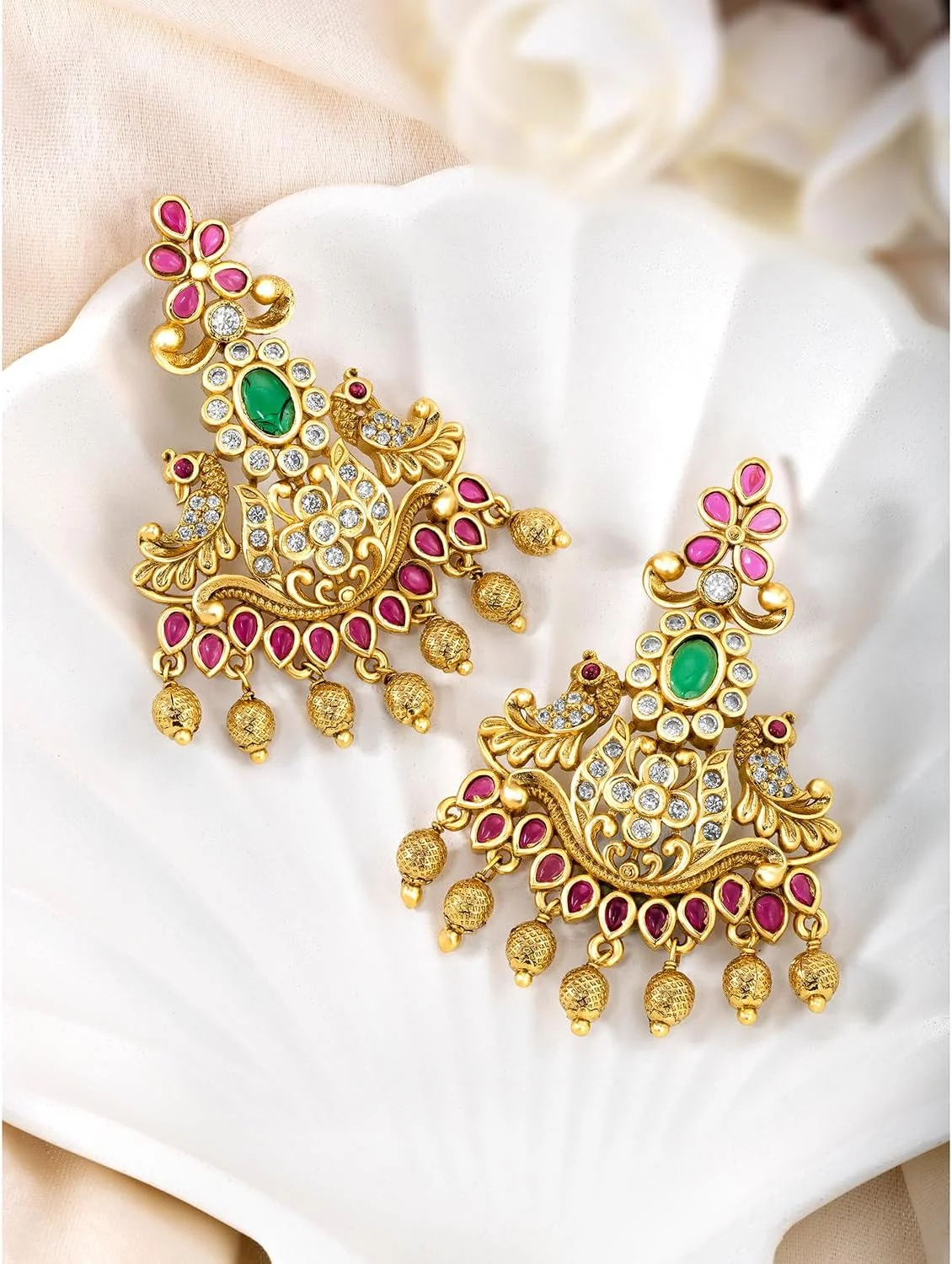 گوشواره های آویز نگین دار با سنگ مصنوعی روکش طلایی Aheli، جواهرات مد قومی، هدیه ای برای زنان گوشواره های آویز نگین دار با سنگ مصنوعی روکش طلایی Aheli، جواهرات مد قومی، هدیه ای برای زنان