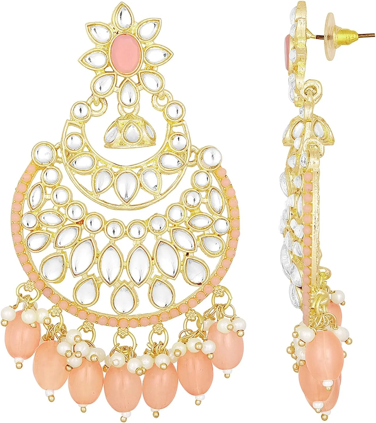 آهلی گوشواره های آویز نگین دار طرح کندن هلویی با روکش طلای سنتی، جواهرات شیک و مد روز قومیتی، هدیه برای دختران و زنان