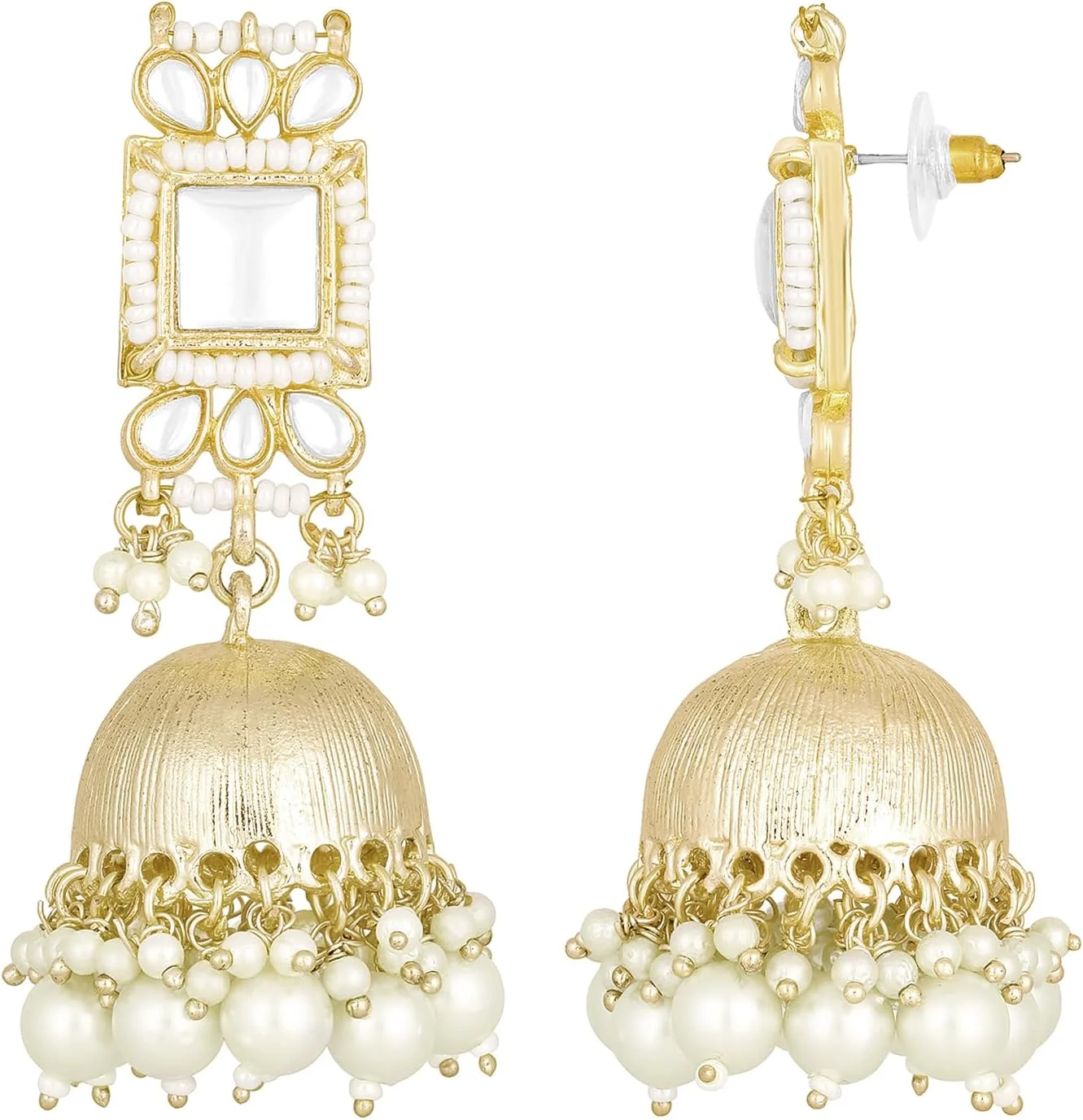 آهلی گوشواره های جومکی سنتی با روکش طلایی و نگین های سفید کندان، زیورآلات شیک و قومیتی، هدیه ای برای زنان