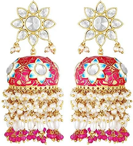 گوشواره های مجلسی زنانه Aheli، مدل سنتی هندی بالیوودی Kundan