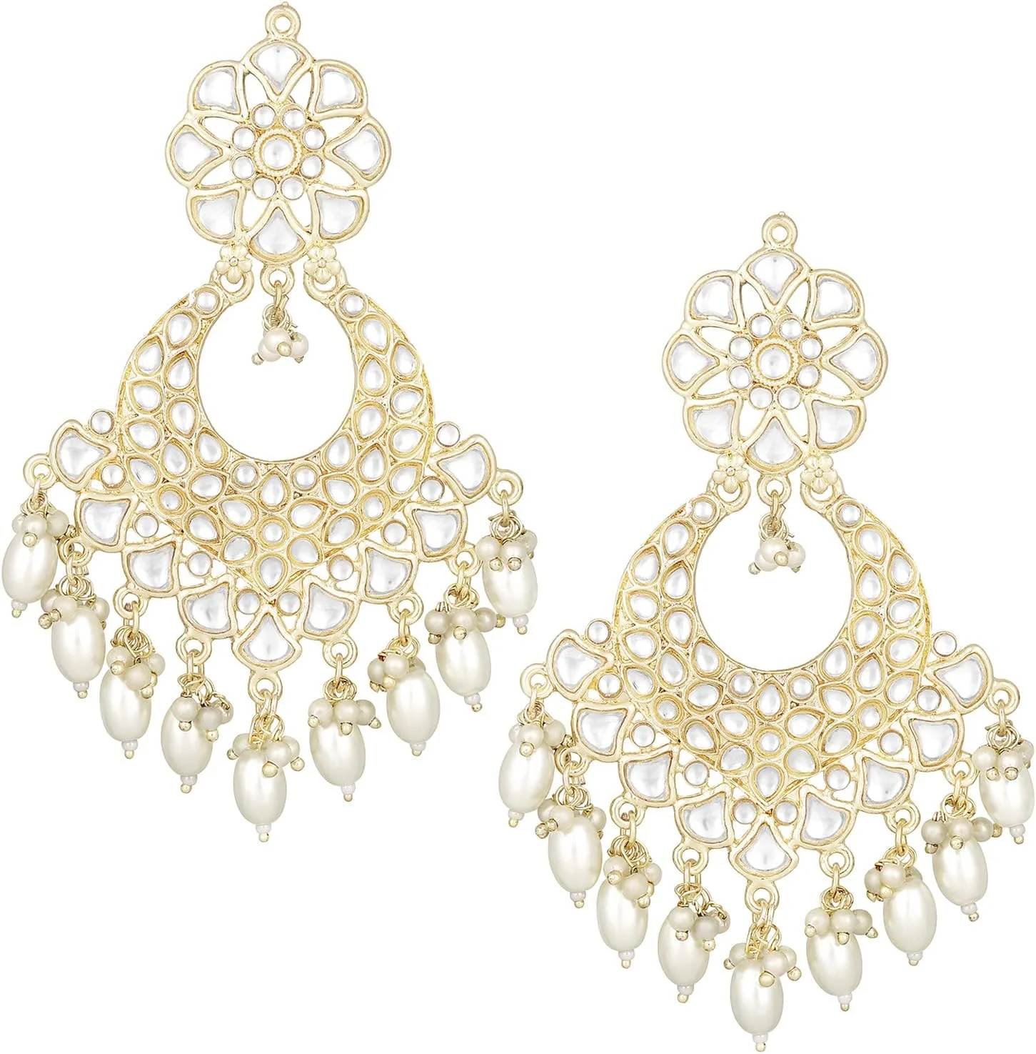 گوشواره های آویز چندبالی Aheli سنتی نگین دار Kundan و مروارید، زیورآلات قومیتی هدیه ای برای زنان