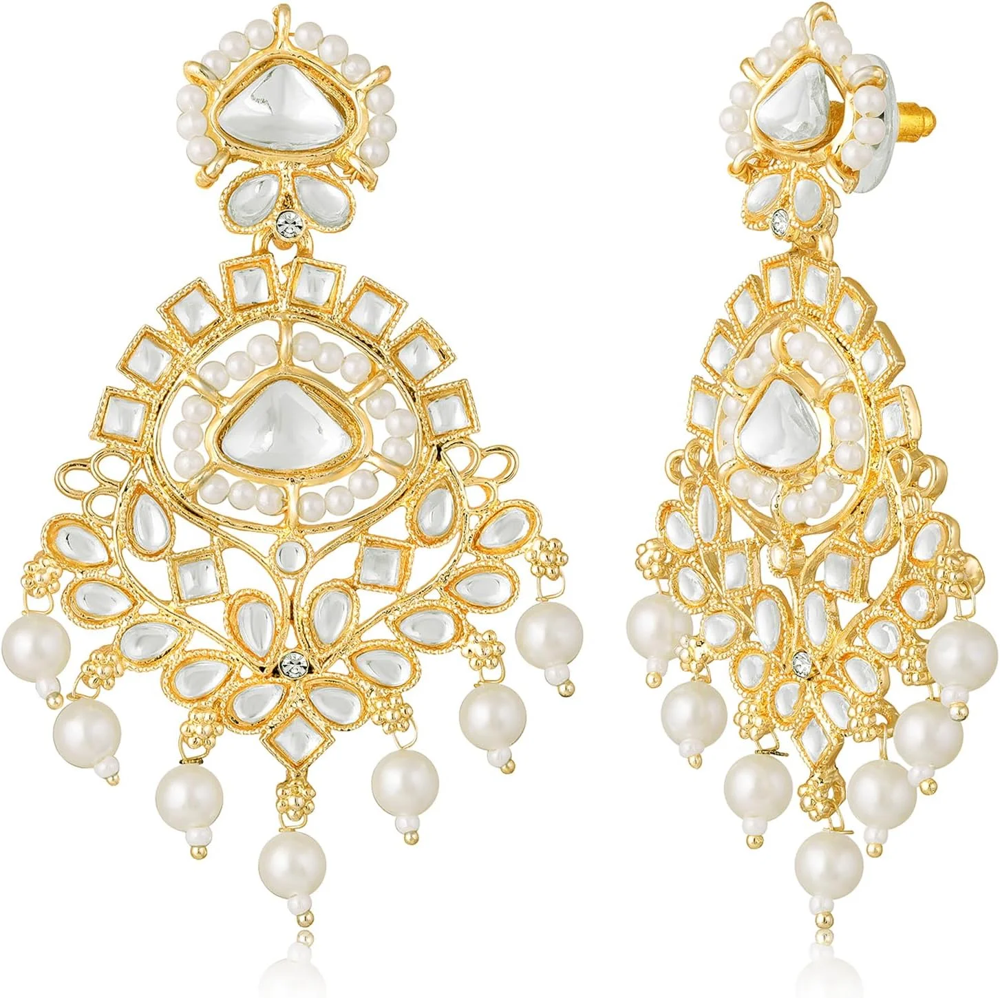 آهلی گوشواره های آویز نگین دار با روکش طلایی و سنگ مصنوعی سفید و مهره، هدیه جواهرات قومی برای زنان
