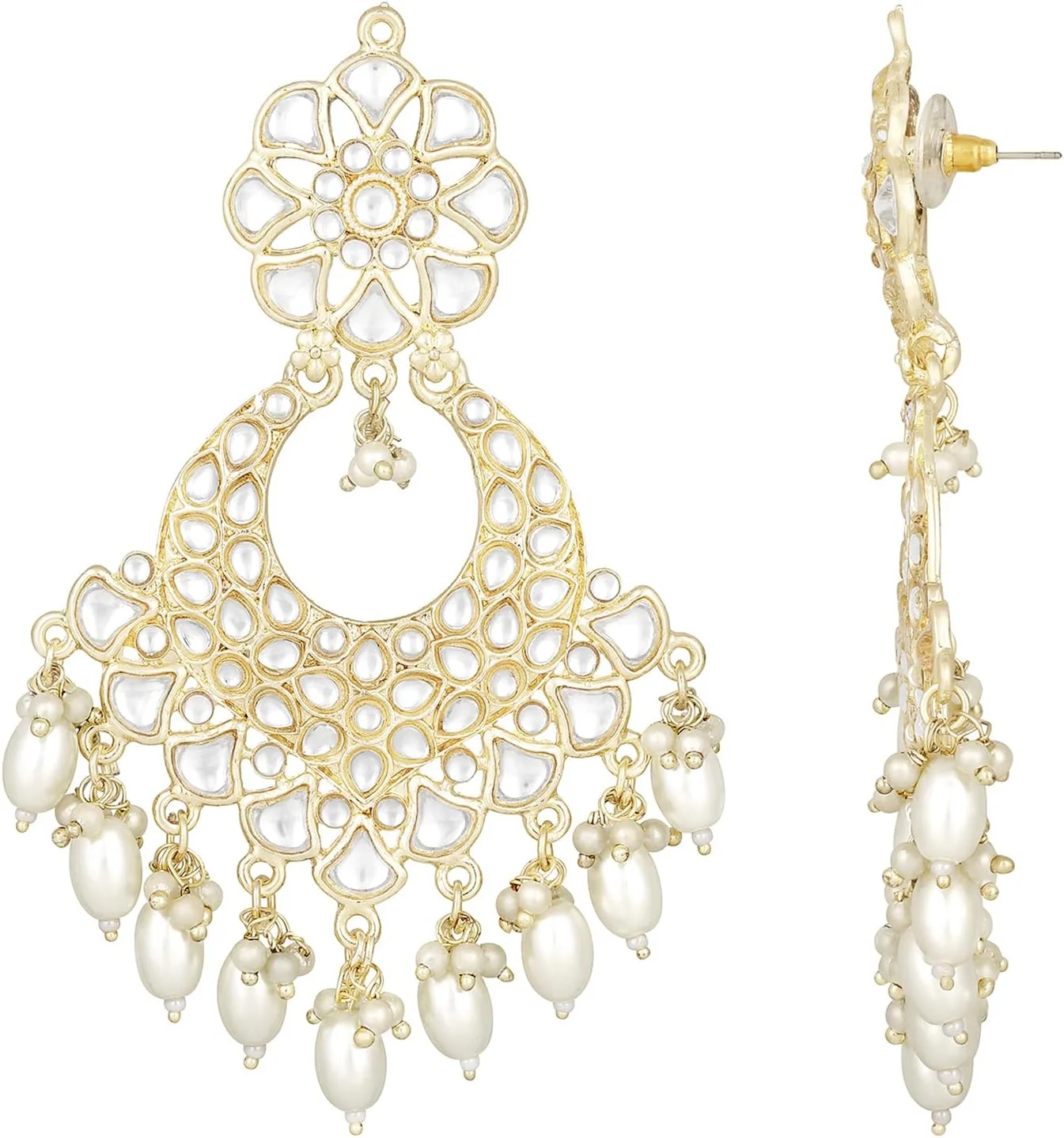 گوشواره های آویز چندبالی Aheli سنتی نگین دار Kundan و مروارید، زیورآلات قومیتی هدیه ای برای زنان گوشواره های آویز چندبالی Aheli سنتی نگین دار Kundan و مروارید، زیورآلات قومیتی هدیه ای برای زنان