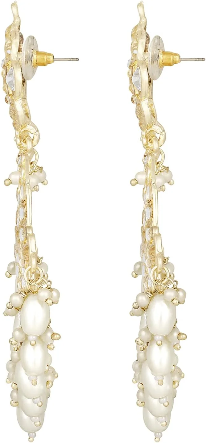 گوشواره های آویز چندبالی Aheli سنتی نگین دار Kundan و مروارید، زیورآلات قومیتی هدیه ای برای زنان گوشواره های آویز چندبالی Aheli سنتی نگین دار Kundan و مروارید، زیورآلات قومیتی هدیه ای برای زنان