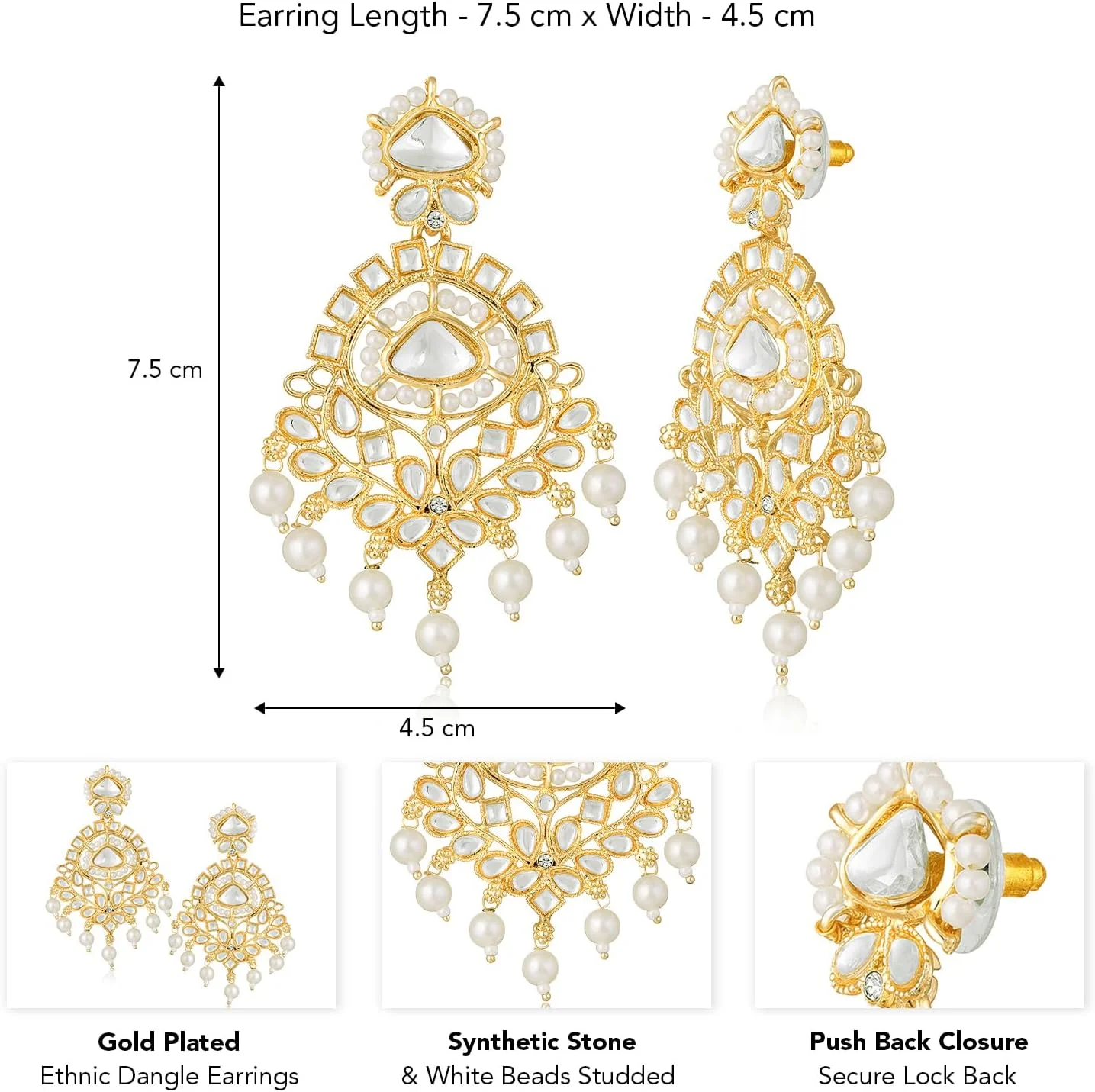 آهلی گوشواره های آویز نگین دار با روکش طلایی و سنگ مصنوعی سفید و مهره، هدیه جواهرات قومی برای زنان