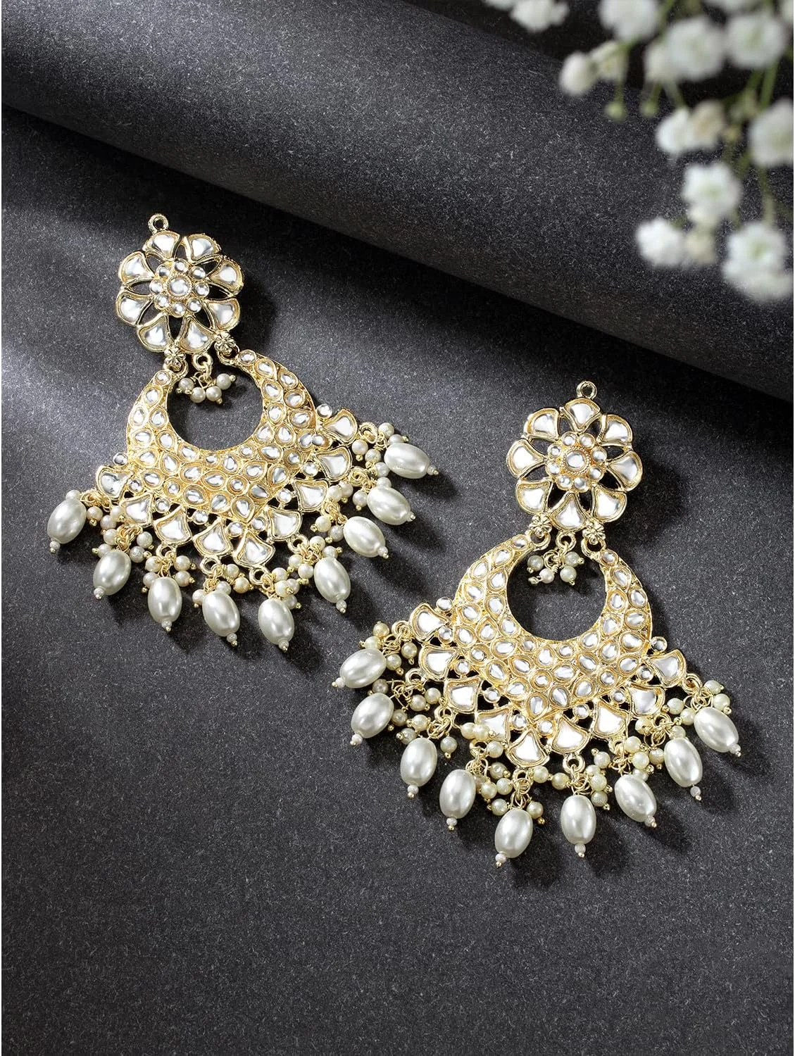 گوشواره های آویز چندبالی Aheli سنتی نگین دار Kundan و مروارید، زیورآلات قومیتی هدیه ای برای زنان گوشواره های آویز چندبالی Aheli سنتی نگین دار Kundan و مروارید، زیورآلات قومیتی هدیه ای برای زنان