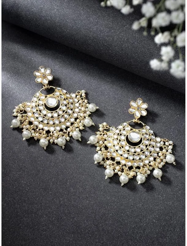 آهلی گوشواره های آویز و آویزان نگین دار با روکش طلایی کندان، جواهرات شیک و مد روز قومیتی هدیه برای زنان