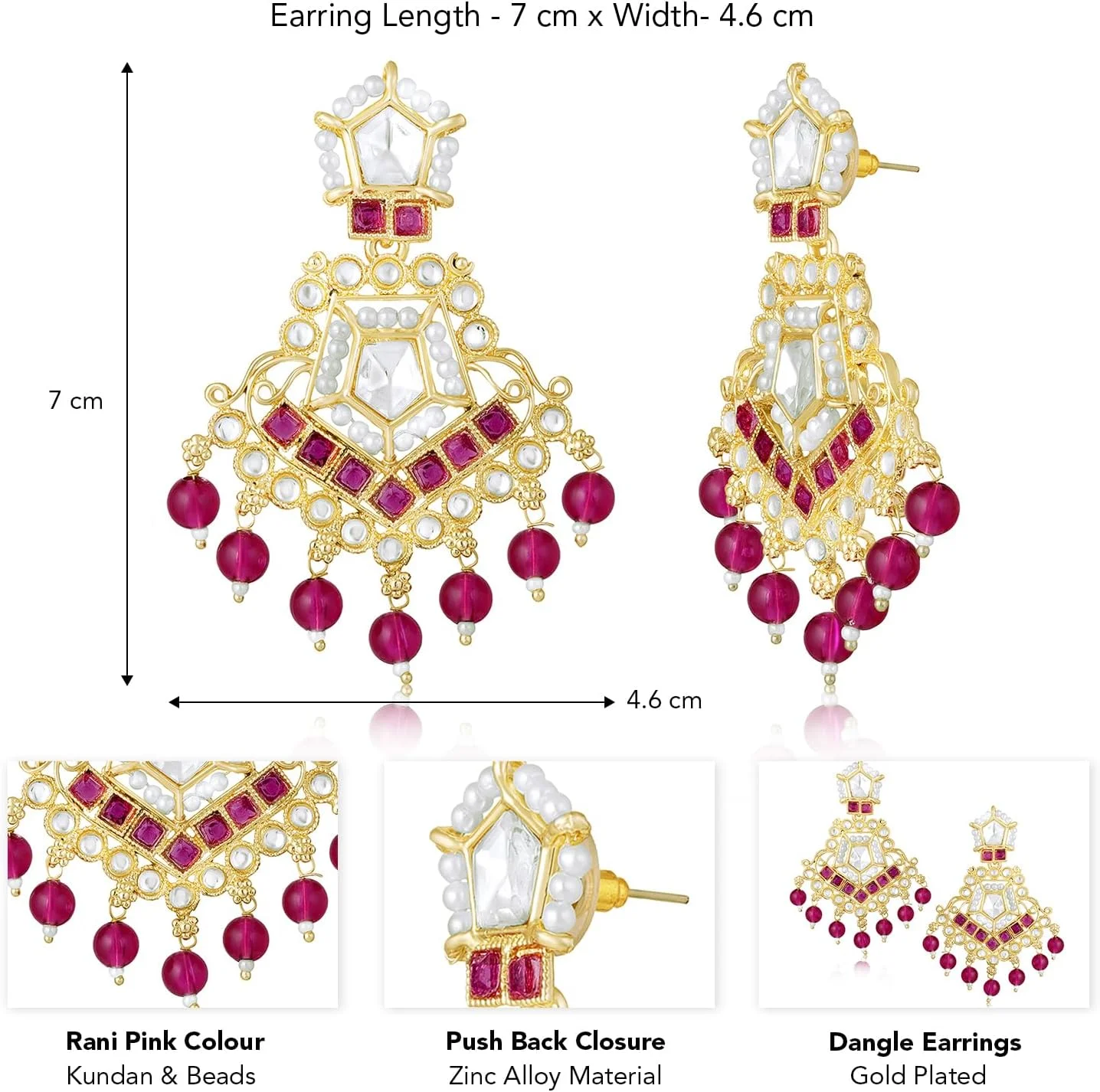 گوشواره های آویز نگین دار Aheli Rani صورتی با نگین های Kundan و مهره، هدیه جواهرات قومی برای زنان گوشواره های آویز نگین دار Aheli Rani صورتی با نگین های Kundan و مهره، هدیه جواهرات قومی برای زنان