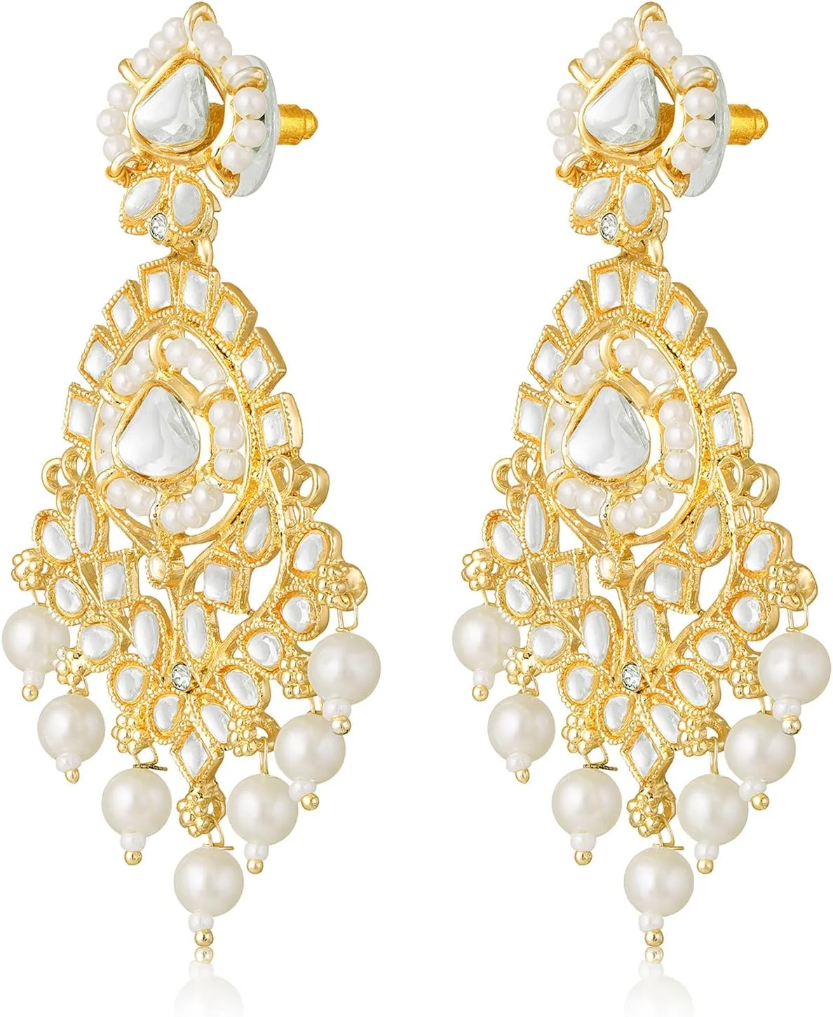 آهلی گوشواره های آویز نگین دار با روکش طلایی و سنگ مصنوعی سفید و مهره، هدیه جواهرات قومی برای زنان