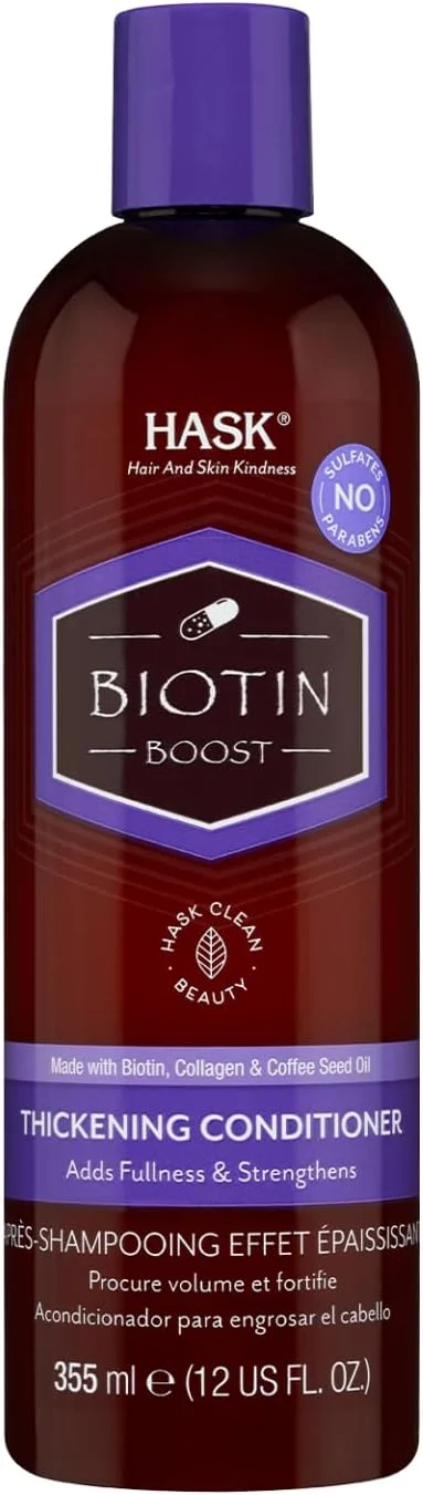 نرم کننده ضخیم کننده مو هاسک مدل Biotin Boost - حجم 355 میلی لیتر | حاوی کلاژن و قهوه برای موهای ضخیم تر و حجیم تر | فاقد سولفات و پارابن