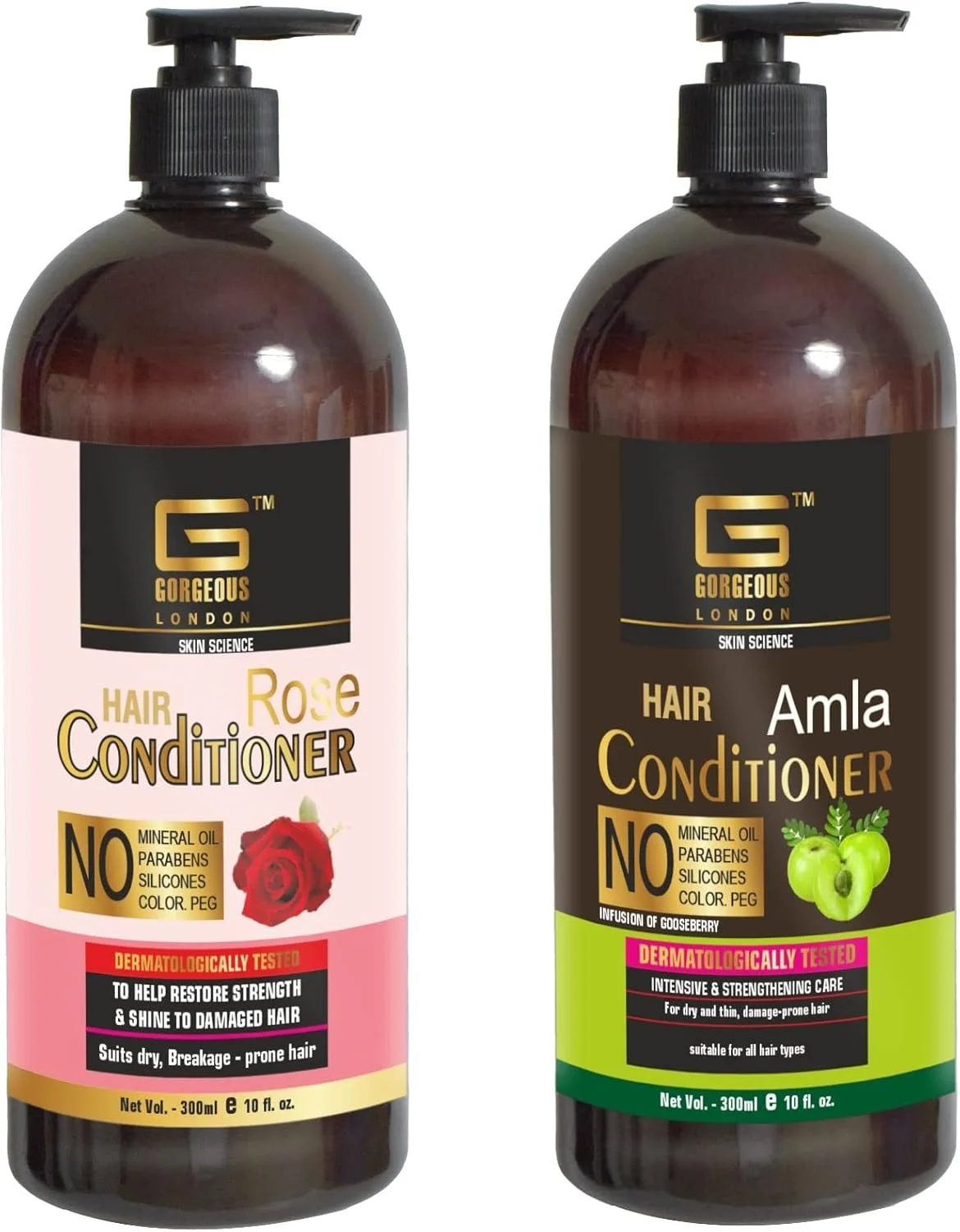 نرم کننده مو رز لاندن گرجس 300 میلی لیتر کمک به بازگرداندن استحکام و درخشش و نرم کننده مو آملا 300 میلی لیتر تست شده توسط متخصصین پوست، مراقبت تقویتی و شدید برای موهای خشک و نازک و مستعد آسیب