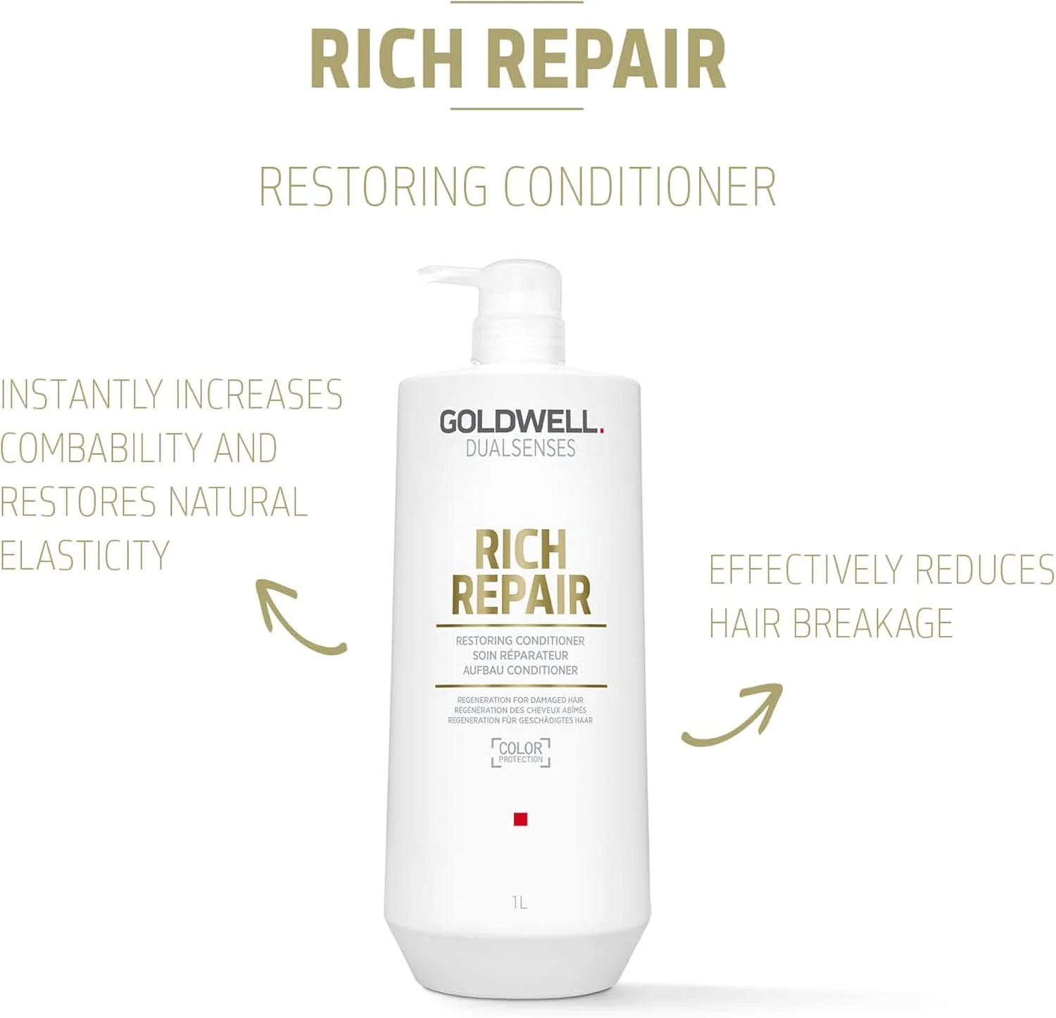 نرم کننده ترمیم کننده موهای خشک و آسیب دیده گلدول سری Dualsenses Rich Repair، بسته 1 عددی (1 x 1 لیتر)