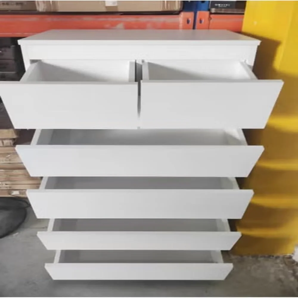 دراور بلند مدرن رافینا سفید – کمد 6 کشویی با دستگیره های مخفی، ساخته شده از چوب مهندسی شده E-1 با ضخامت 15 میلی متر، کابینت ذخیره سازی 60×40×111 سانتی متر برای اتاق خواب، اتاق نشیمن و راهرو