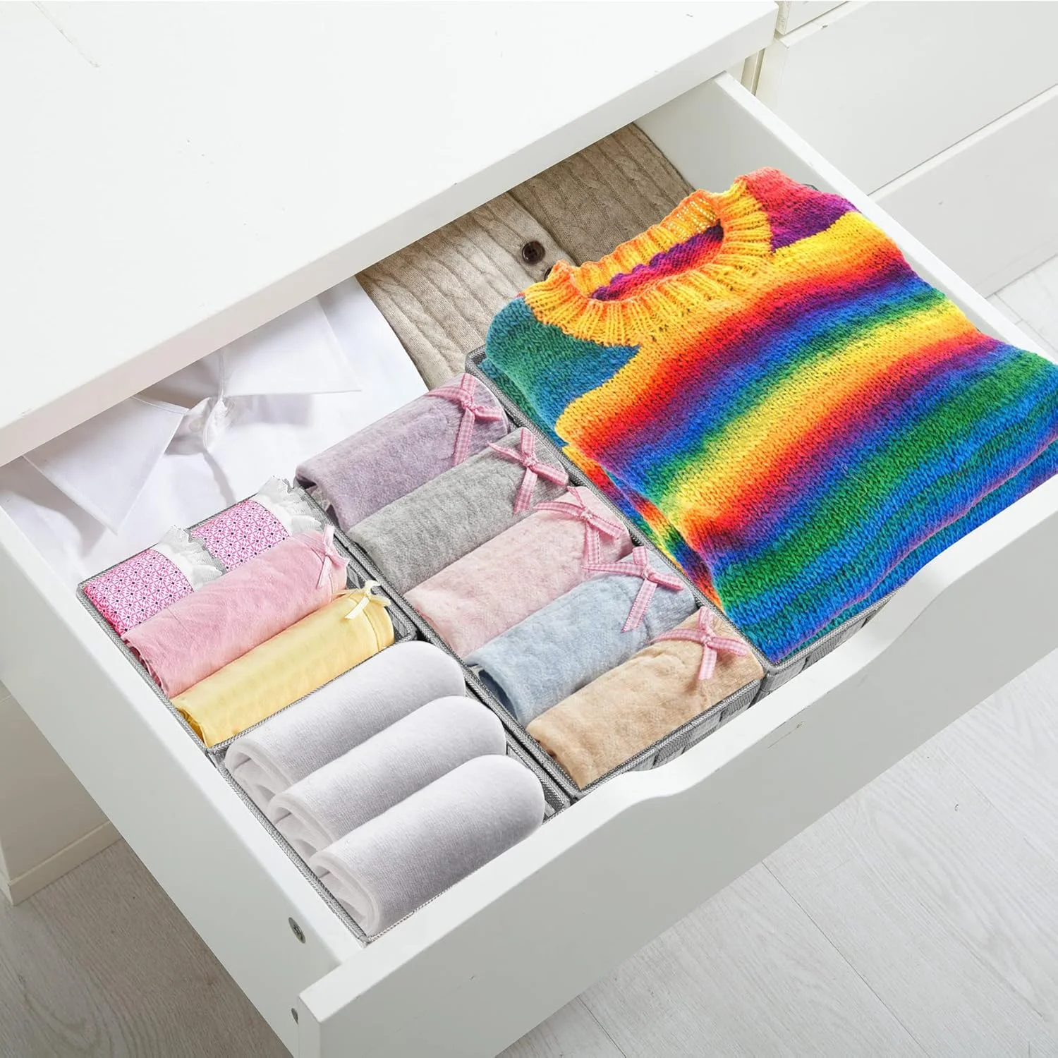 ظروف نظم دهنده کشو Posprica، جعبه های حصیری بافته شده تقسیم کننده برای سازماندهی کشوها، قفسه ها، کمدها، کابینت ها، میز آرایش و پیشخوان، ست 4 عددی، خاکستری روشن ظروف نظم دهنده کشو Posprica، جعبه های حصیری بافته شده تقسیم کننده برای سازماندهی کشوها، قفسه ها، کمدها، کابینت ها، میز آرایش و پیشخوان، ست 4 عددی، خاکستری روشن