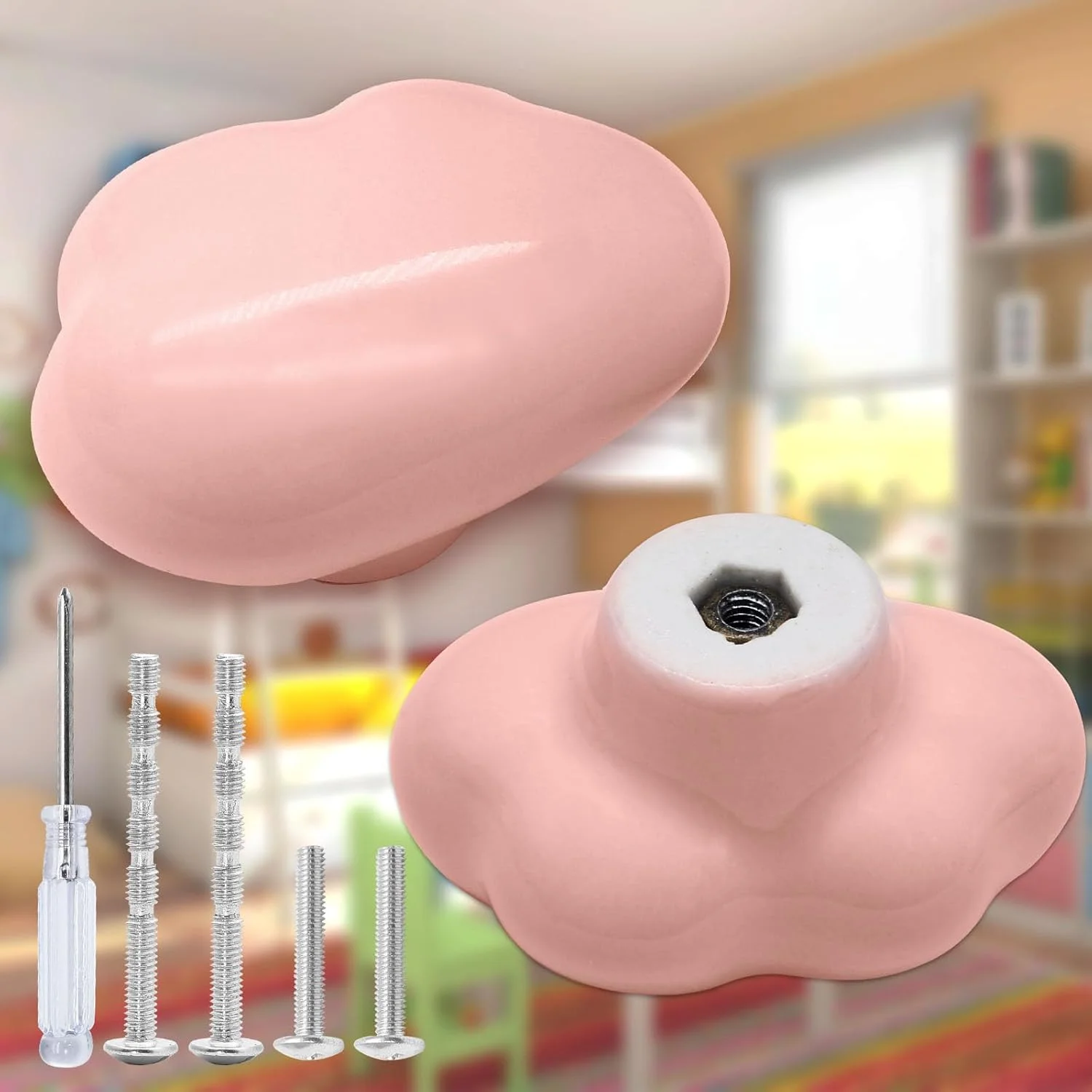 دستگیره کابینت سرامیکی Qjaiune، 6 عددی - دستگیره کشو صورتی، دستگیره کمد طرح ابر، دستگیره های زیبا برای کابینت آشپزخانه اتاق خواب کودکان