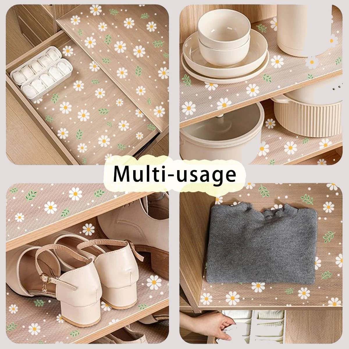 لاینر قفسه و کشو غیر چسبنده (30cmx300cm) برای کابینت آشپزخانه، لاینر کشو برای کمد، ضد آب، تمیز کردن آسان، برش و پهن کردن آسان - طرح گل بابونه زیبا