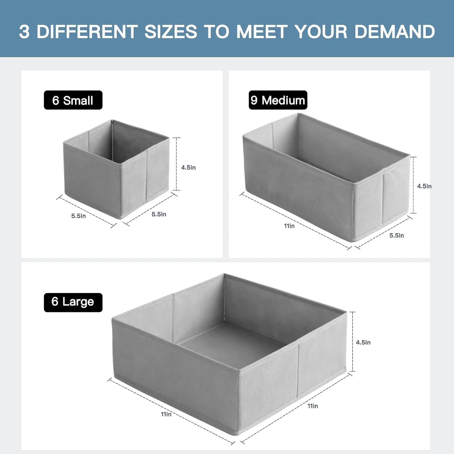 نظم دهنده کشو لباس، بسته 10 عددی نظم دهنده کمد برای لباس کودک، لباس زیر، جوراب - تقسیم کننده های تاشو برای سازماندهی و نگهداری کمد برای اتاق کودک، اتاق خواب (خاکستری، 10 عددی)