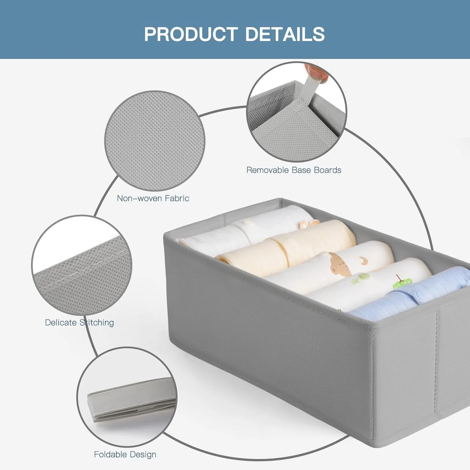 نظم دهنده کشو لباس، بسته 10 عددی نظم دهنده کمد برای لباس کودک، لباس زیر، جوراب - تقسیم کننده های تاشو برای سازماندهی و نگهداری کمد برای اتاق کودک، اتاق خواب (خاکستری، 10 عددی)