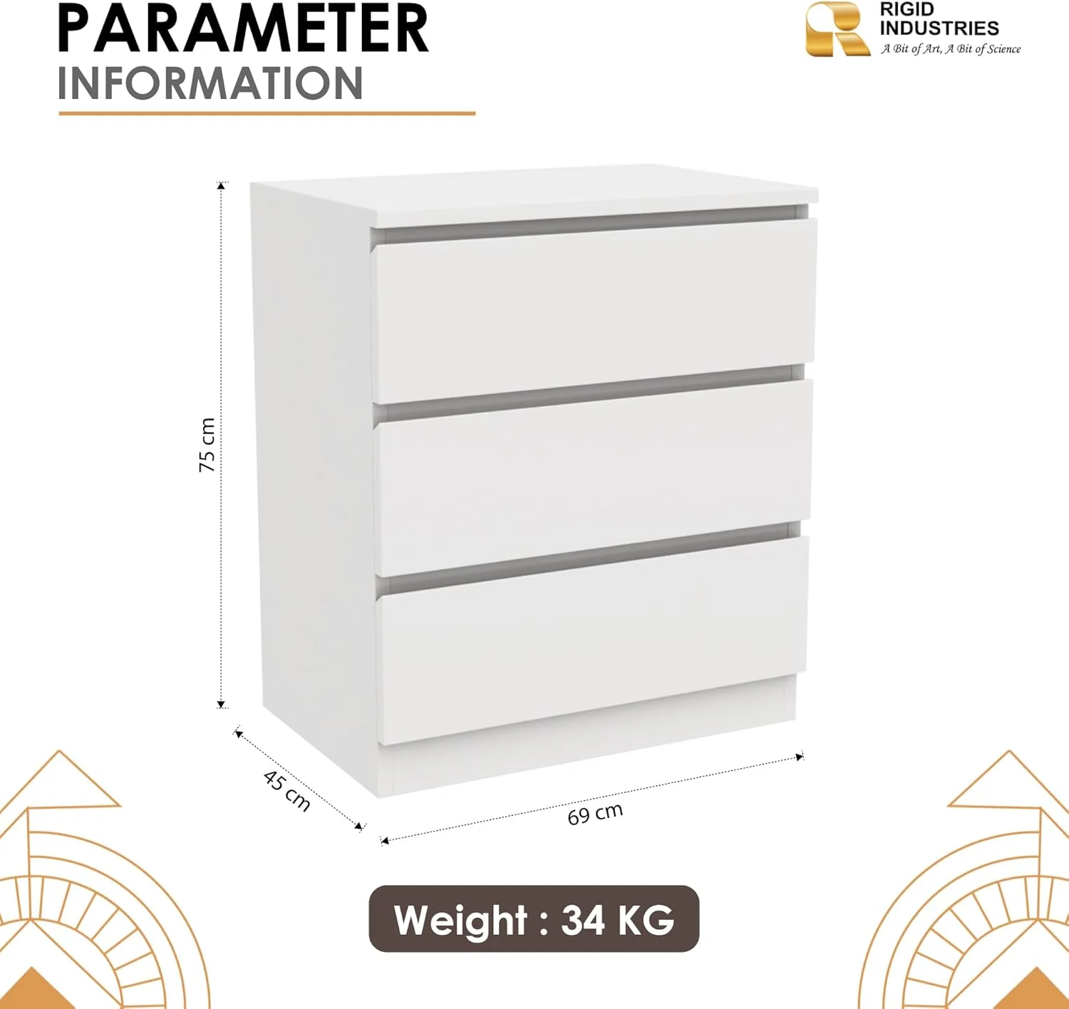 کشو چوبی مدرن RIGID با 3 کشو | کابینت اداری با فضای ذخیره سازی بزرگ و صفحه MDF | کشو برای اتاق نشیمن، راهرو، دفتر کار خانگی (سفید، 75 ارتفاع x 69 عرض x 45 عمق سانتی متر) کشو چوبی مدرن RIGID با 3 کشو | کابینت اداری با فضای ذخیره سازی بزرگ و صفحه MDF | کشو برای اتاق نشیمن، راهرو، دفتر کار خانگی (سفید، 75 ارتفاع x 69 عرض x 45 عمق سانتی متر)