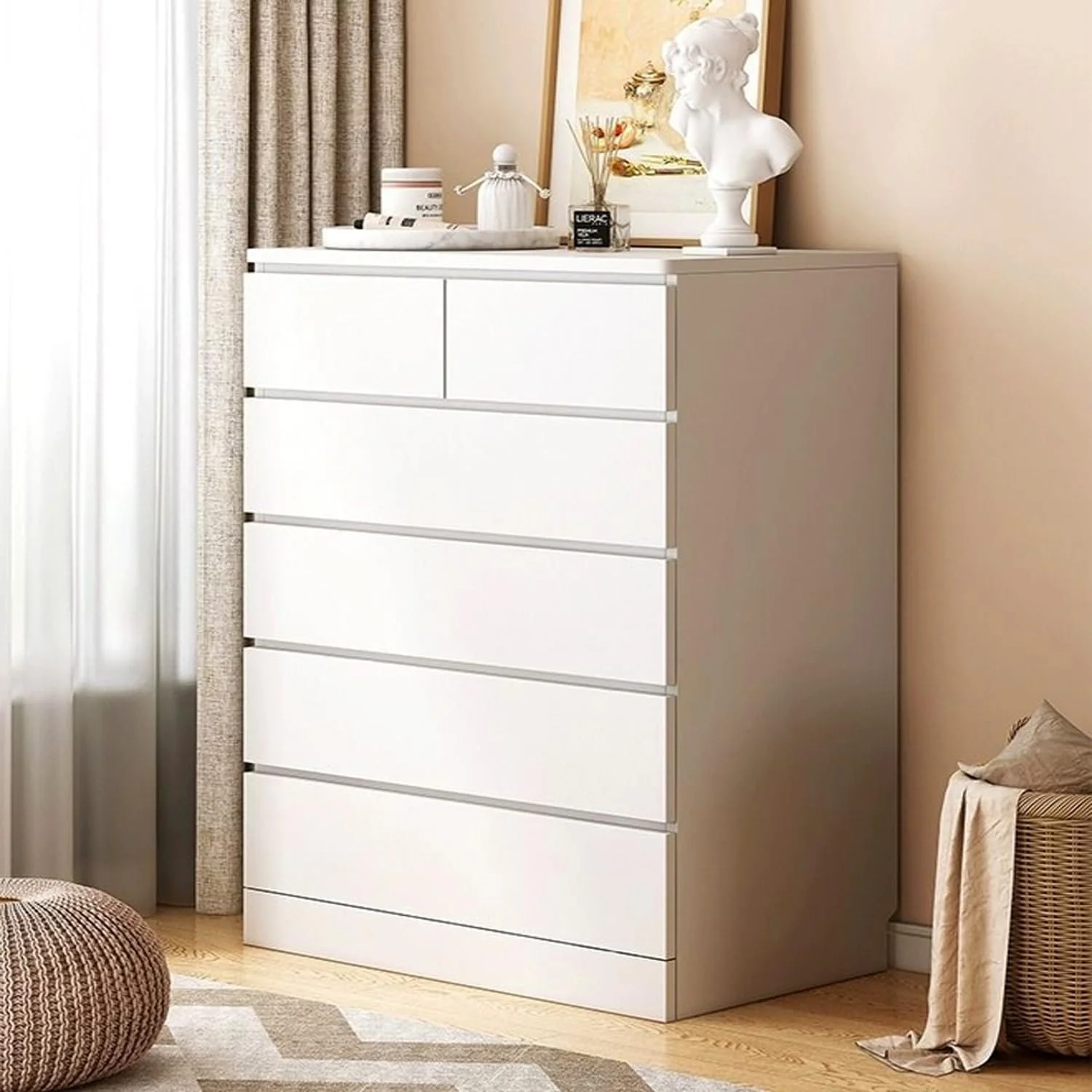 دراور 5 طبقه 6 کشو چند منظوره Kutis برای اتاق خواب، دراور سفید مدرن، سازمان دهنده ذخیره سازی با ظرفیت بزرگ برای اتاق نشیمن، راهرو، ورودی 60 x 40 x 111 سانتی متر.