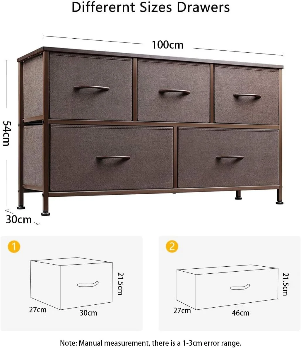 دراور کمدی MUMOO BEAR، دارای 5 کشو، واحد سازمان دهنده ذخیره سازی با کشوهای پارچه ای و قاب فلزی برای لباس، تنقلات، اسباب بازی ها برای اتاق نشیمن و اتاق خواب (قهوه ای)