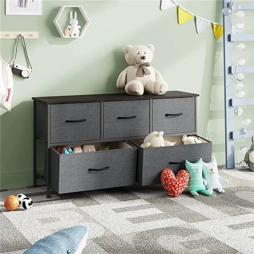 دراور کمدی MUMOO BEAR، دارای 5 کشو، واحد سازمان دهنده ذخیره سازی با کشوهای پارچه ای و قاب فلزی برای لباس، تنقلات، اسباب بازی ها برای اتاق نشیمن و اتاق خواب (قهوه ای)