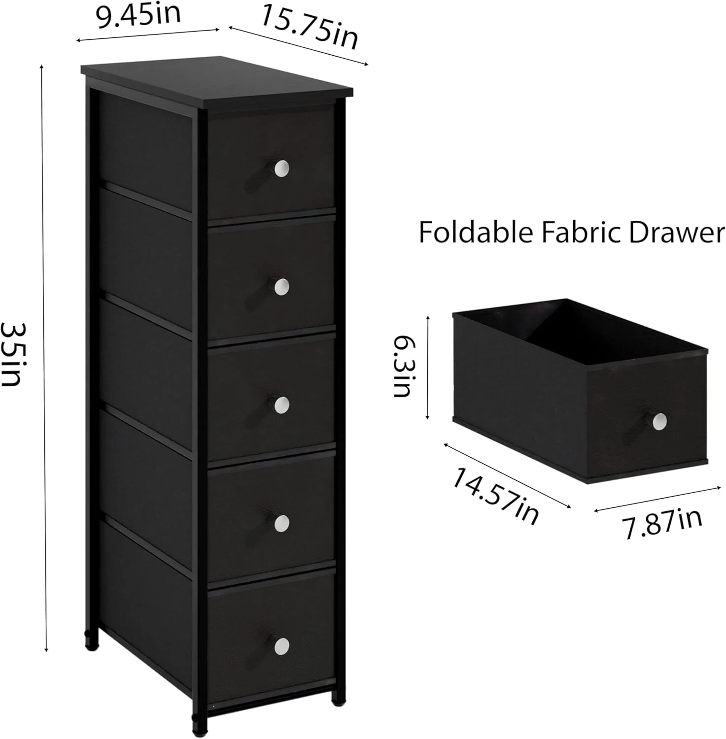 کابینت باریک ذخیره سازی Lurcns برای فضاهای کوچک، کمد باریک حمام با کشو، سازمان دهنده ذخیره سازی بلند و باریک برای حمام و اتاق خواب، کابینت لاغر (مشکی، 5 کشو)