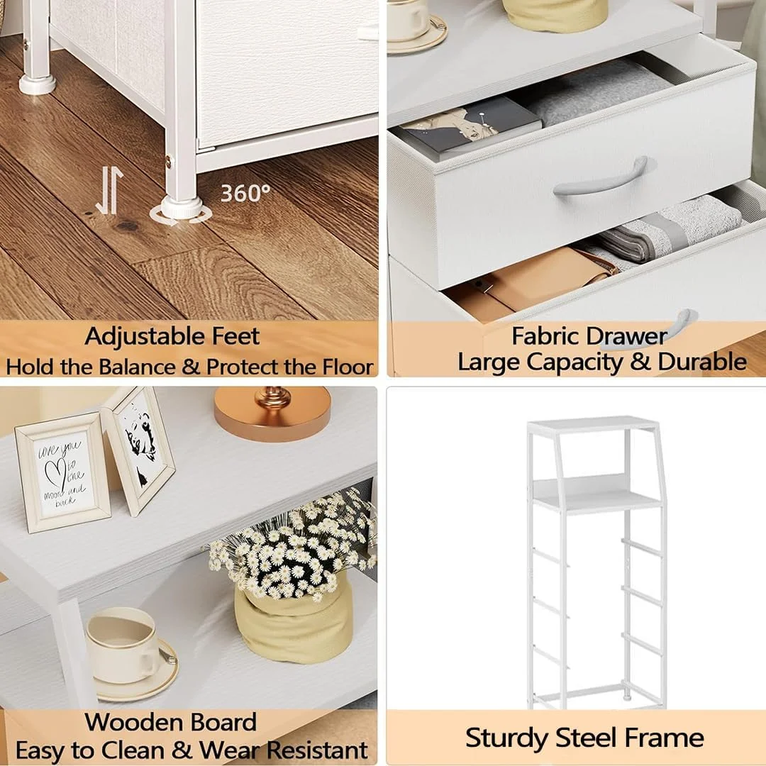 دراور سفید رنگ LENND با 5 کشو، کمد پارچه ای عمودی برای اتاق خواب، راهرو، ورودی، اتاق کودک، سازمان دهنده کمد، میز کنار تخت، مبلمان، قاب فولادی محکم، رویه چوبی