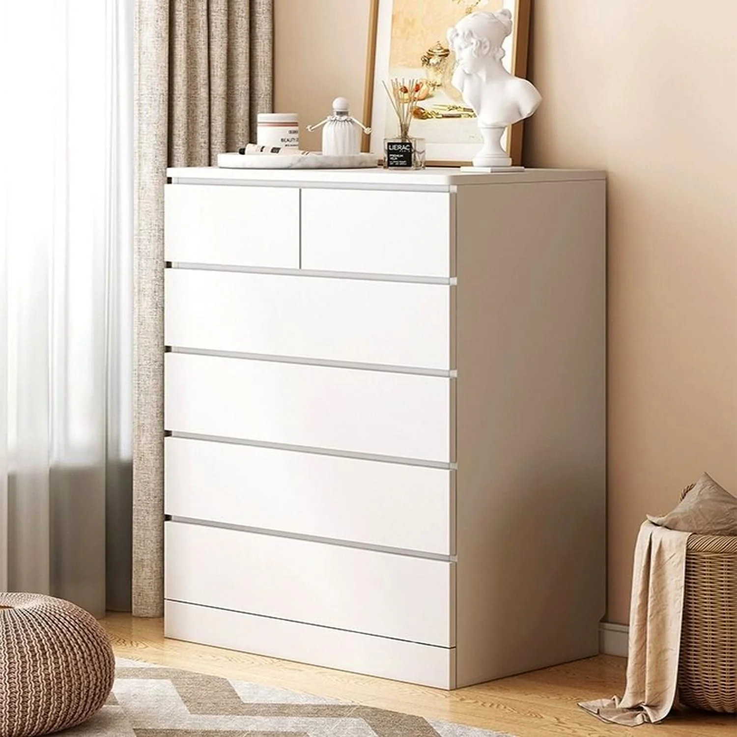 دراور مدرن سفید بلند ۶ کشو Kutis - سازمان دهنده شیک کشو برای اتاق خواب، اتاق نشیمن یا دفتر کار - راه حل نگهداری شیک برای لباس، ملحفه و لوازم جانبی ۶۰x۴۰x۱۱۱ سانتی متر دراور مدرن سفید بلند ۶ کشو Kutis - سازمان دهنده شیک کشو برای اتاق خواب، اتاق نشیمن یا دفتر کار - راه حل نگهداری شیک برای لباس، ملحفه و لوازم جانبی ۶۰x۴۰x۱۱۱ سانتی متر