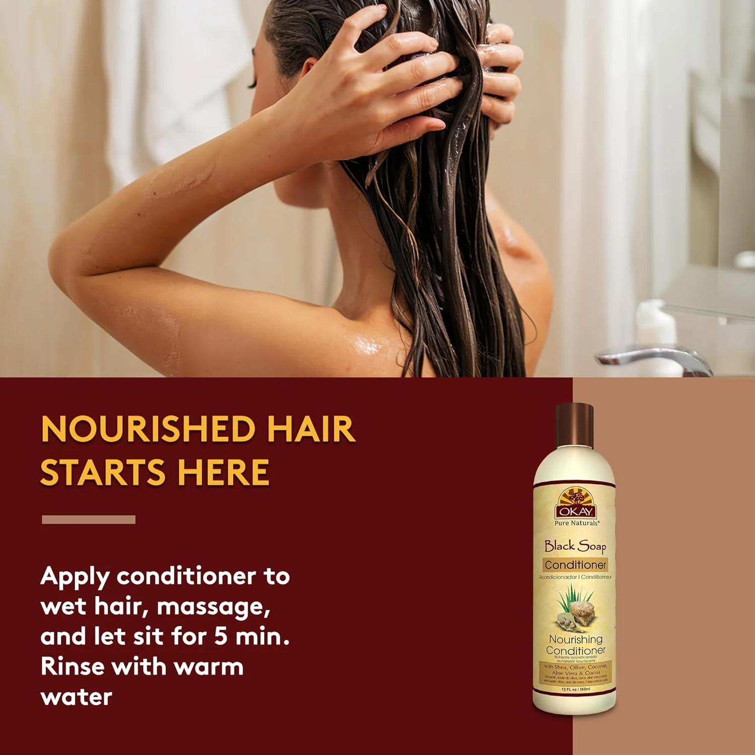 نرم کننده صابون سیاه آفریقایی OKAY | مناسب برای انواع مو | آبرسان و مرطوب کننده | حاوی شی باتر، زیتون، نارگیل، آلوئه ورا و کاکائو | فاقد پارابن، سیلیکون و سولفات | 355 میلی لیتر نرم کننده صابون سیاه آفریقایی OKAY | مناسب برای انواع مو | آبرسان و مرطوب کننده | حاوی شی باتر، زیتون، نارگیل، آلوئه ورا و کاکائو | فاقد پارابن، سیلیکون و سولفات | 355 میلی لیتر