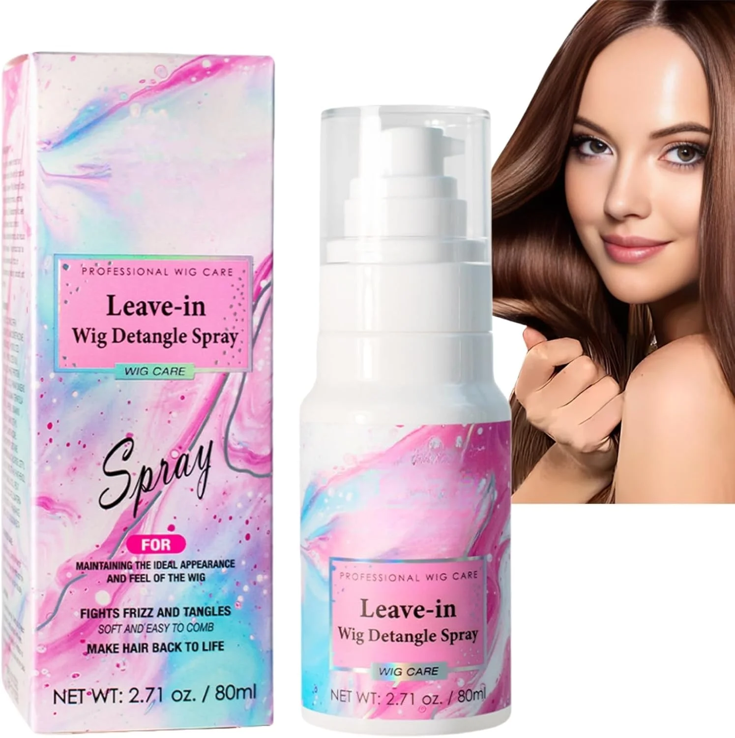 اسپری نرم کننده و باز کننده گره موی کلاه گیس 80 میلی لیتری، اسپری مرطوب کننده و آبرسان مو، اسپری مراقبت از کلاه گیس، اسپری ضد وز و نرم کننده برای حالت دادن آسان