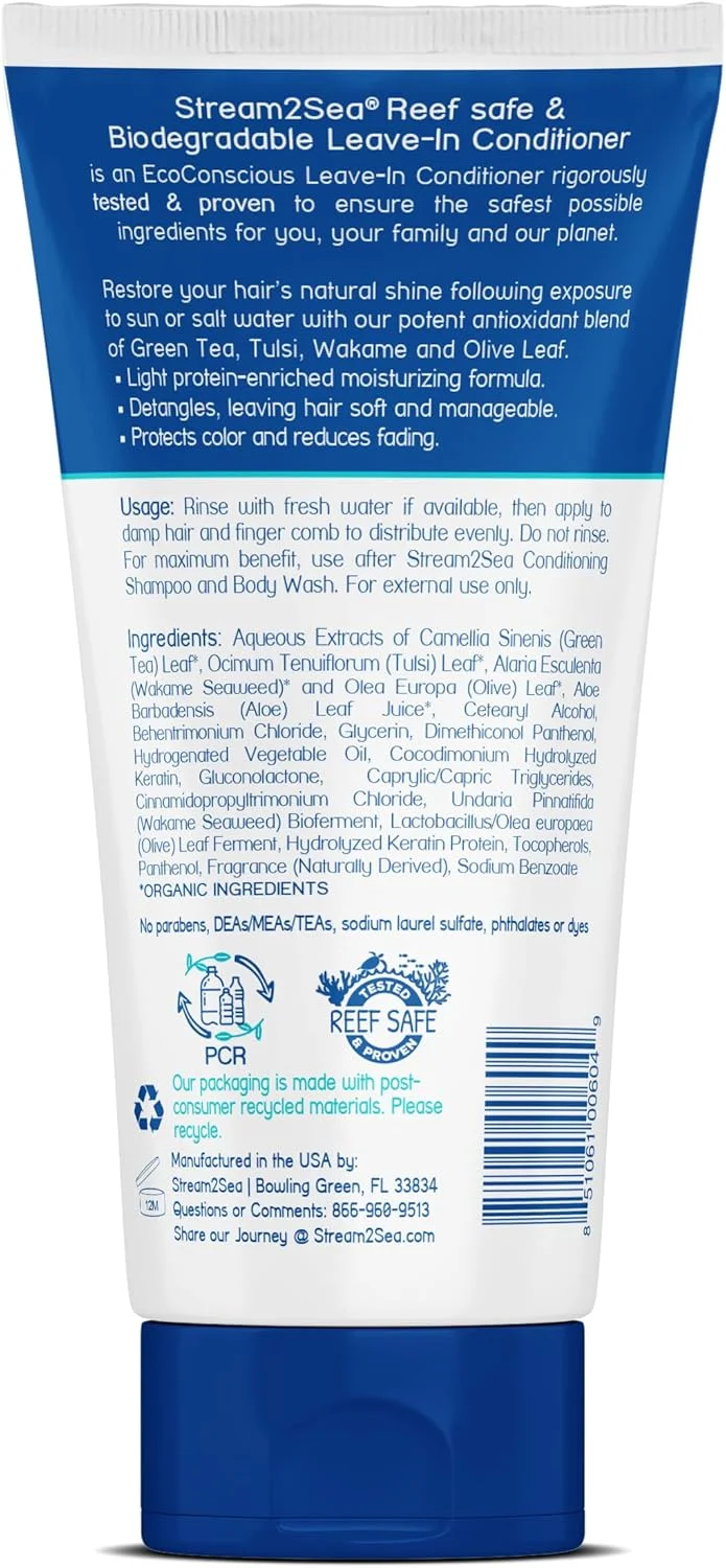 نرم کننده مو بدون نیاز به آبکشی، باز کننده گره و احیا کننده مو، فرمولاسیون طبیعی و ایمن برای محیط زیست دریایی، مرطوب کننده مو برای موهای خشک و آسیب دیده | 177 میلی لیتر، فاقد پارابن، دارای محافظت در برابر اشعه ماوراء بنفش، نرم کننده مو برای انواع مو توسط Stream2Sea