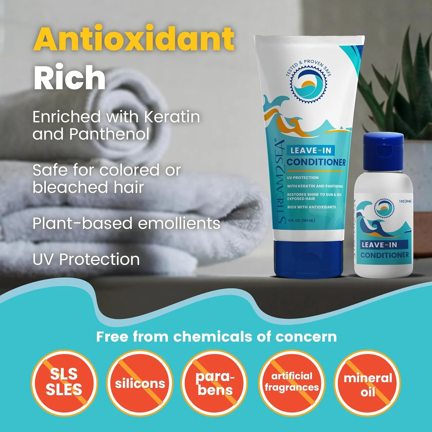 نرم کننده مو بدون نیاز به آبکشی، باز کننده گره و احیا کننده مو، فرمولاسیون طبیعی و ایمن برای محیط زیست دریایی، مرطوب کننده مو برای موهای خشک و آسیب دیده | 177 میلی لیتر، فاقد پارابن، دارای محافظت در برابر اشعه ماوراء بنفش، نرم کننده مو برای انواع مو توسط Stream2Sea