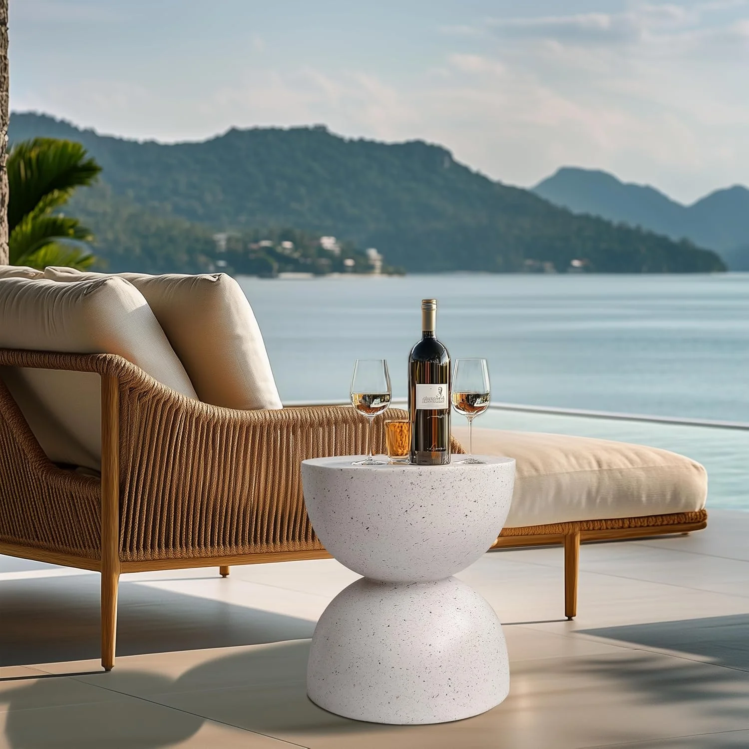 میز عسلی بتنی مدرن مدلا: میز کناری کوچک سبک وزن مناسب فضای باز، میز قهوه خوری مدرن کنار مبل، سینی تخته سنگ هندسی برای پاسیو، مبل، اتاق نشیمن، اتاق خواب 40x44.5 سانتی متر