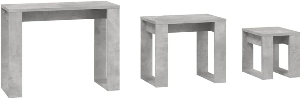 ویداایکس‌ال 3 عدد میز تودرتو، مبلمان اتاق نشیمن، اتاق خواب، میز عسلی، میز کنار تختی، ست میز مهندسی شده، چوب خاکستری بتنی