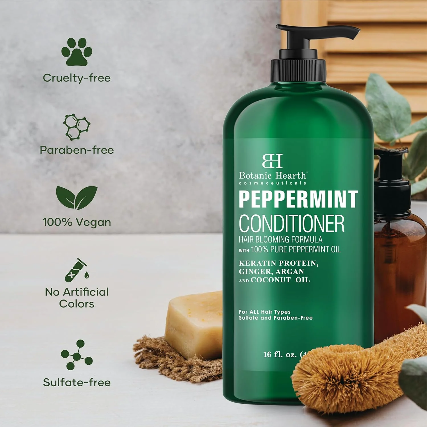 نرم کننده مو نعناع فلفلی Botanic Hearth - نرم کننده مو برای موهای خشک، آسیب دیده و رنگ شده - نرم کننده حجم دهنده برای موهای نازک و کم پشت - بدون پارابن و سولفات - مناسب آقایان و بانوان - 473 میلی لیتر