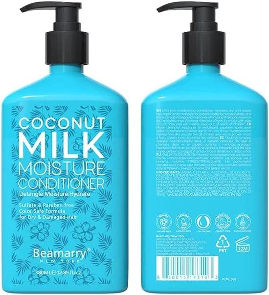 نرم کننده مو شیر نارگیل Beamarry New York، حجم 380 میلی لیتر - باز کننده گره، مرطوب کننده، آبرسان، فاقد سولفات و پارابن، فرمول ایمن برای موهای رنگ شده، مناسب موهای خشک و آسیب دیده نرم کننده مو شیر نارگیل Beamarry New York، حجم 380 میلی لیتر - باز کننده گره، مرطوب کننده، آبرسان، فاقد سولفات و پارابن، فرمول ایمن برای موهای رنگ شده، مناسب موهای خشک و آسیب دیده