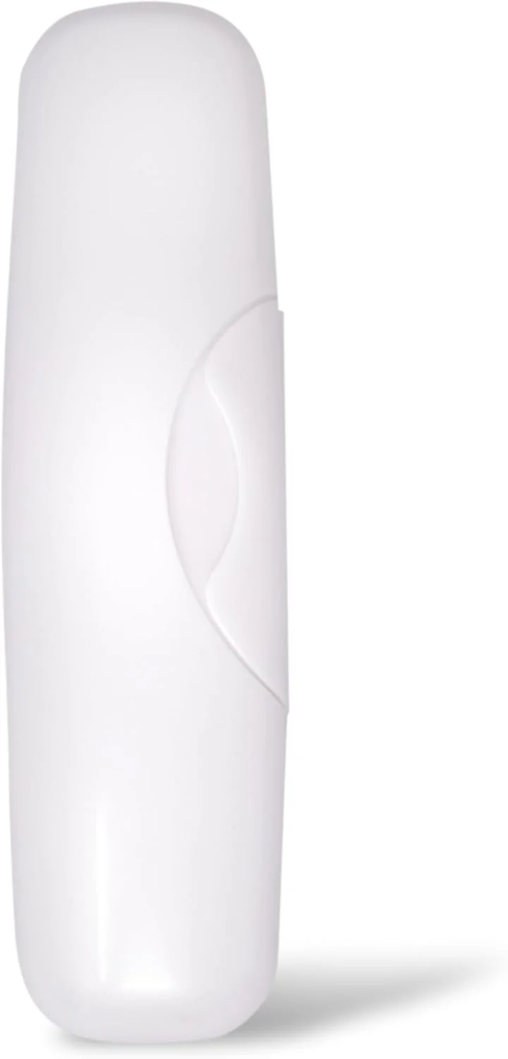 مسواک بزرگ RADIUS با سر برس قابل تعویض، فاقد BPA، مورد تایید ADA - دست راست - برس سفید پاستلی با جعبه سفید پاستلی