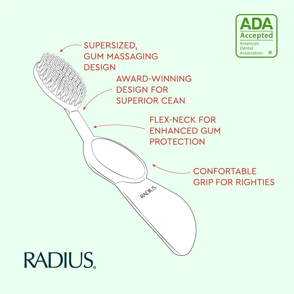مسواک فلکس RADIUS با برس نرم، بدون BPA و مورد تایید ADA، طراحی شده برای بهبود سلامت لثه و کاهش مشکلات - دست راست - بنفش - بسته 1 عددی مسواک فلکس RADIUS با برس نرم، بدون BPA و مورد تایید ADA، طراحی شده برای بهبود سلامت لثه و کاهش مشکلات - دست راست - بنفش - بسته 1 عددی