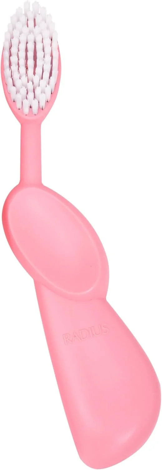 مسواک بزرگ اورجینال RADIUS، فاقد BPA و مورد تایید ADA - دست راست - مسواک صورتی با جعبه صورتی