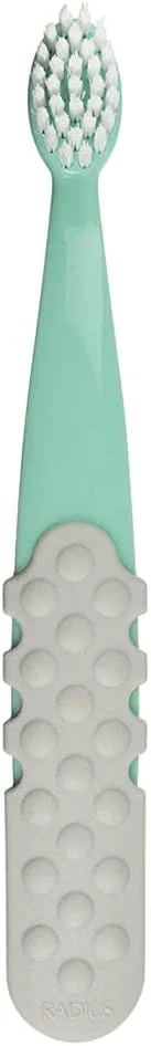مسواک کودکانه RADIUS Totz Plus، نرم و ابریشمی، بدون BPA، مورد تایید ADA، طراحی شده برای دندان ها و لثه های ظریف کودکان 3 سال به بالا - نعنایی خاکستری - بسته 1 عددی