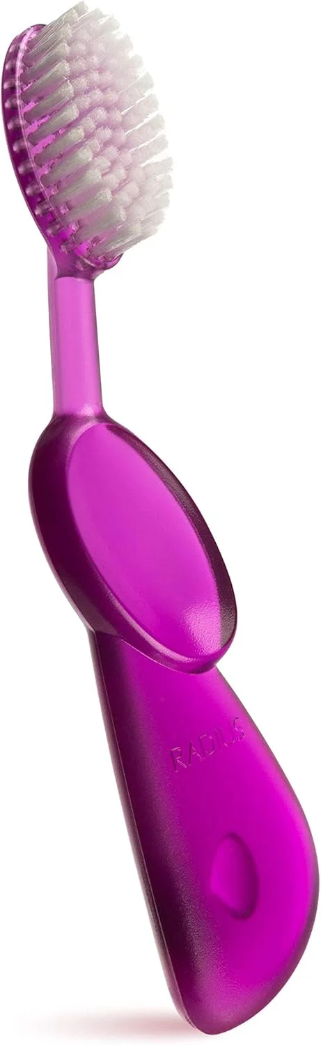 مسواک بزرگ اورجینال RADIUS، فاقد BPA و مورد تایید ADA - دست راست - مسواک بنفش با جعبه بنفش