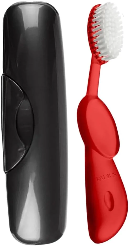 مسواک بزرگ RADIUS، بدون BPA و مورد تایید ADA، دست راست، قرمز و جعبه مسواک بزرگ، شفاف، 1 عدد مسواک بزرگ RADIUS، بدون BPA و مورد تایید ADA، دست راست، قرمز و جعبه مسواک بزرگ، شفاف، 1 عدد