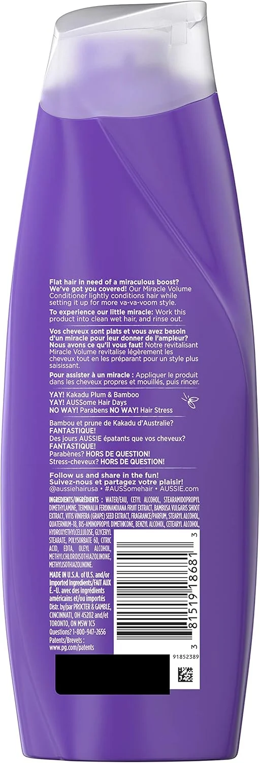 نرم کننده حجم دهنده موهای نازک Aussie Miracle بدون پارابن، آلو و بامبو، 360 میلی لیتر (بسته 6 عددی) نرم کننده حجم دهنده موهای نازک Aussie Miracle بدون پارابن، آلو و بامبو، 360 میلی لیتر (بسته 6 عددی)