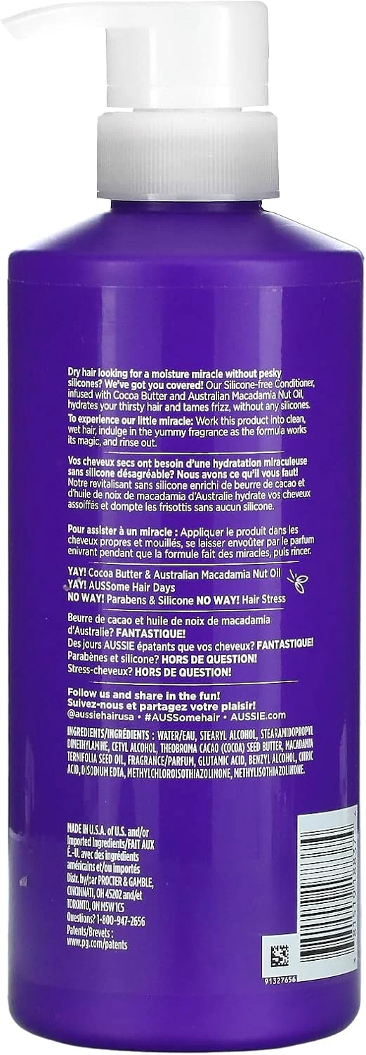 نرم کننده مو فاقد سیلیکون Aussie Miracle Coils حاوی کره کاکائو و روغن ماکادامیا استرالیایی 473 میلی لیتر نرم کننده مو فاقد سیلیکون Aussie Miracle Coils حاوی کره کاکائو و روغن ماکادامیا استرالیایی 473 میلی لیتر